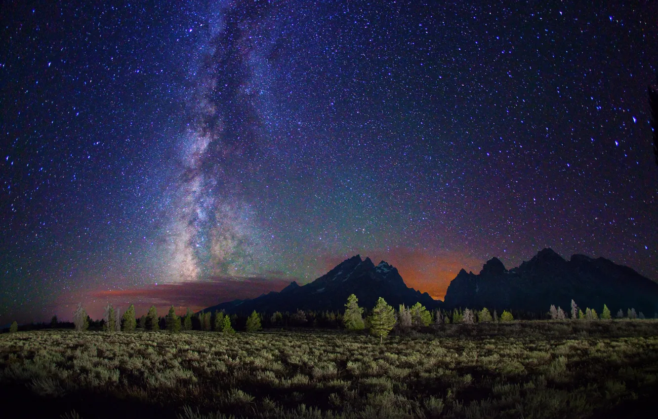 Photo wallpaper the sky, stars, mountains, night, the milky way