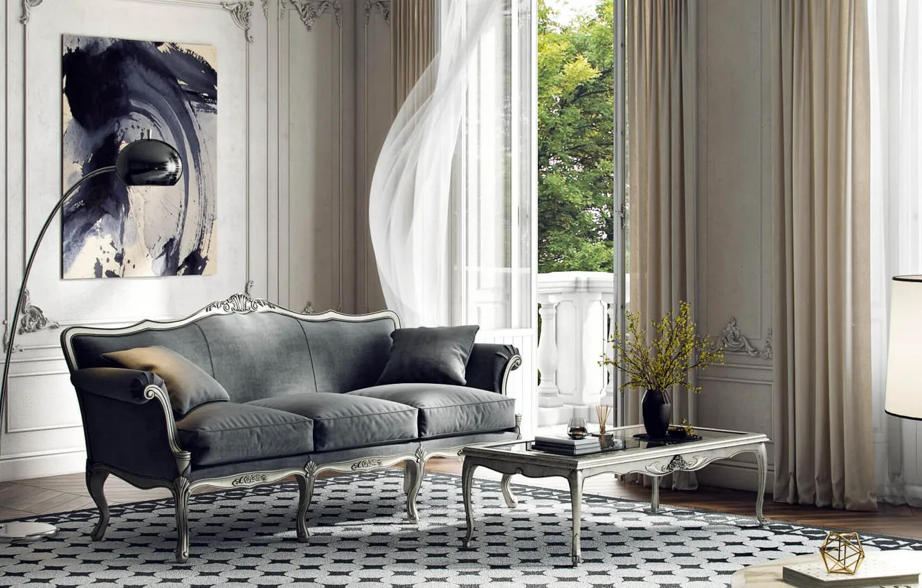 Photo wallpaper style, Villa, interior, sofa, luxury, living room