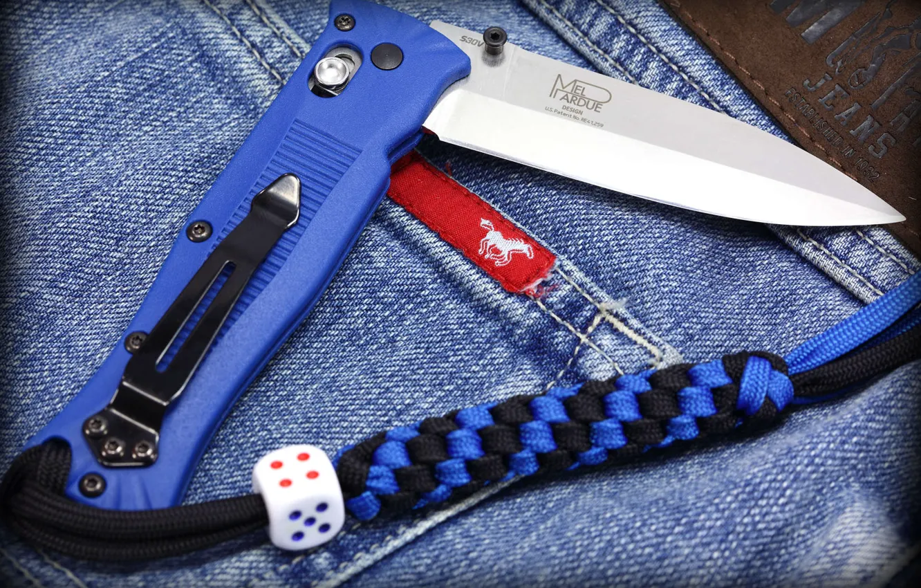 Photo wallpaper knife, cord, s30v, folding, lanyard, benchmade, dice, mel pardue
