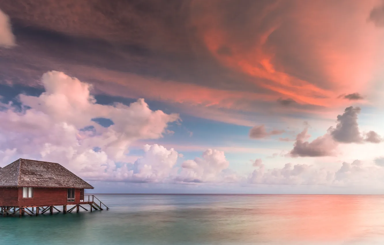 Photo wallpaper the sky, clouds, the ocean, house