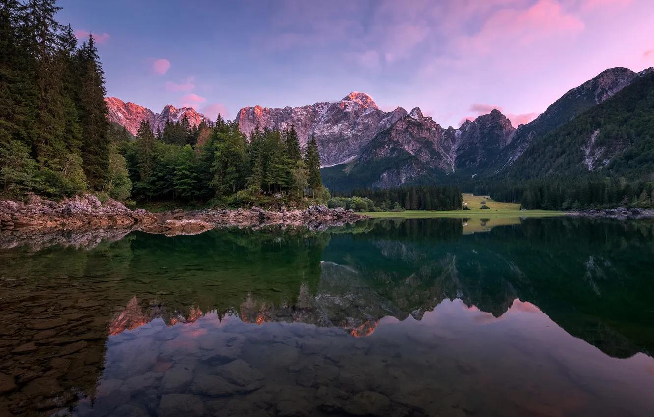 Photo wallpaper the sky, mountains, nature, lake, Italy, Fusine