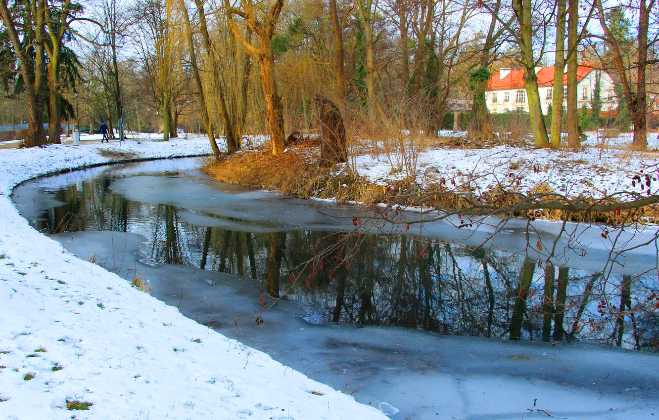 Photo wallpaper ice, water, park, pond
