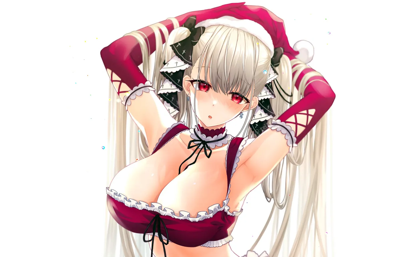 Photo wallpaper girl, sexy, Christmas, boobs, anime, beautiful, pretty, erotic