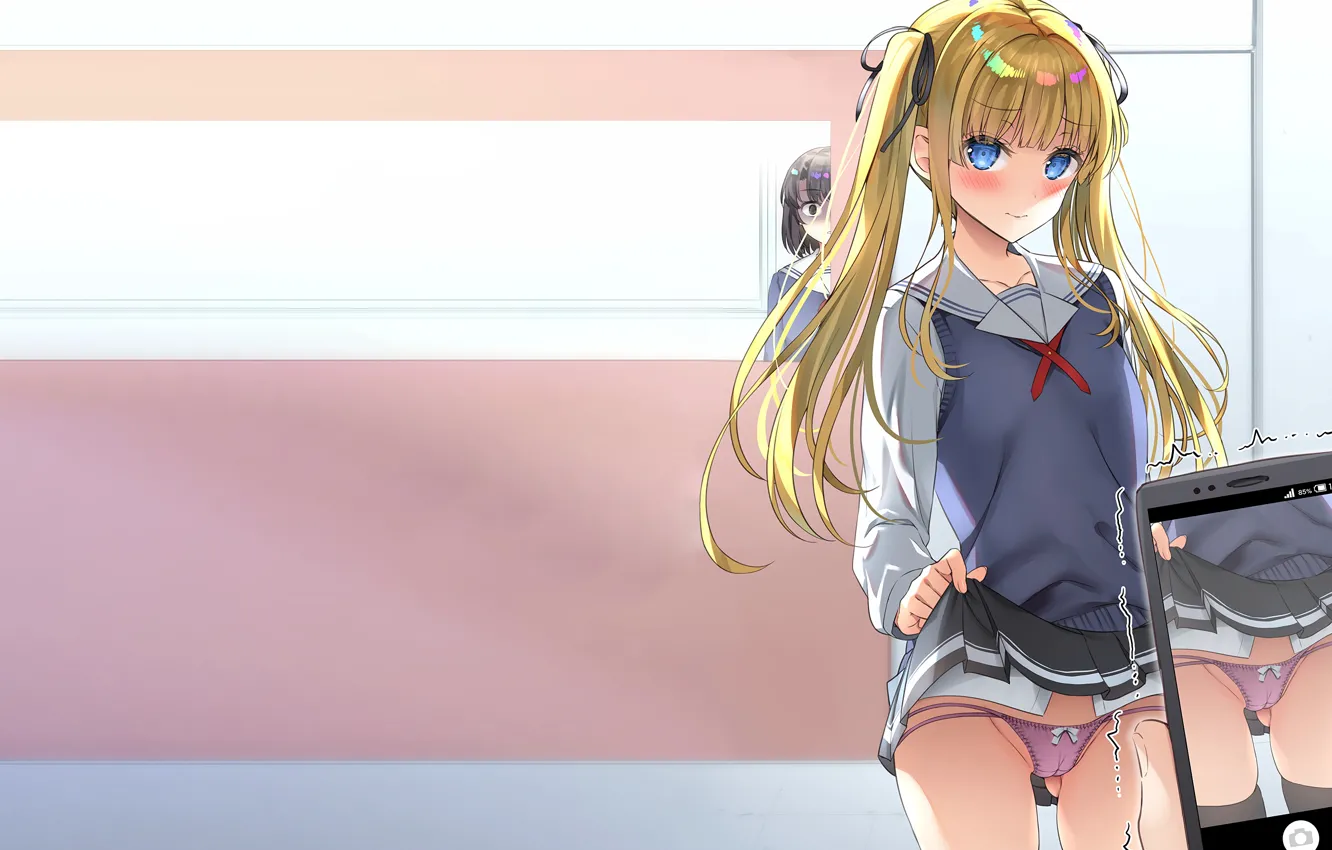 Photo wallpaper girl, sexy, lingerie, Cameltoe, school uniform, panties, long hair, anime