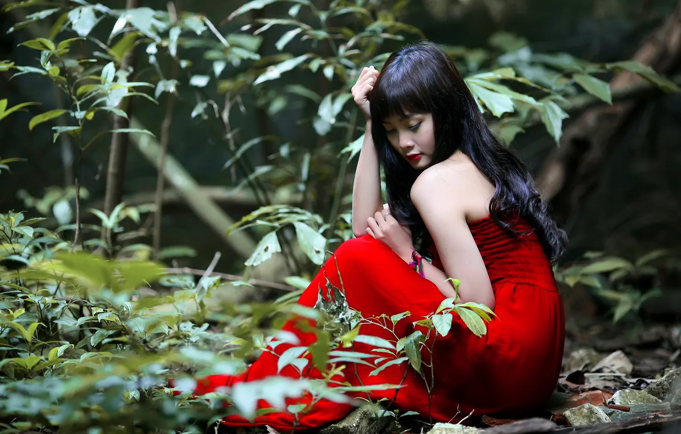 Photo wallpaper girl, background, Asian