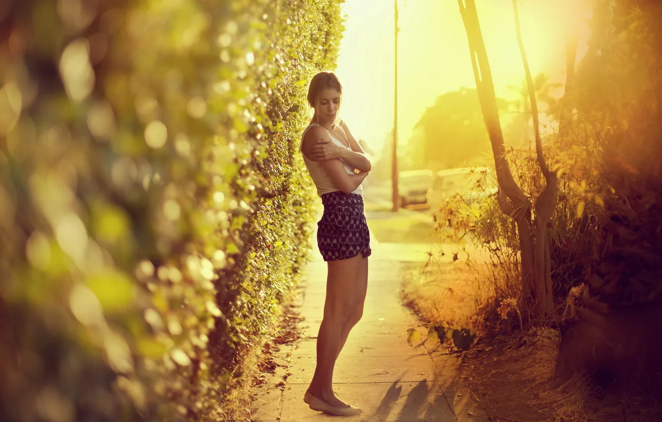 Photo wallpaper girl, light, street