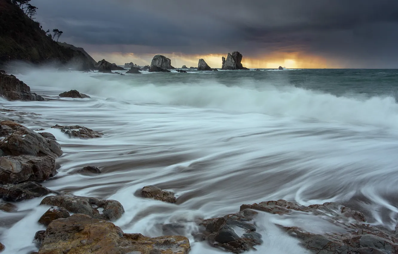 Photo wallpaper sea, landscape, rocks