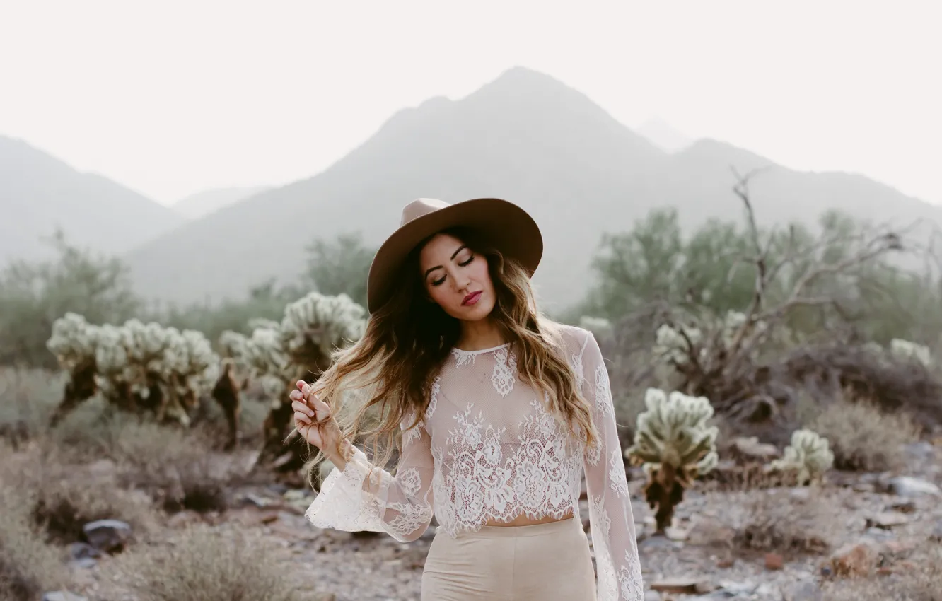 Photo wallpaper girl, pose, hat