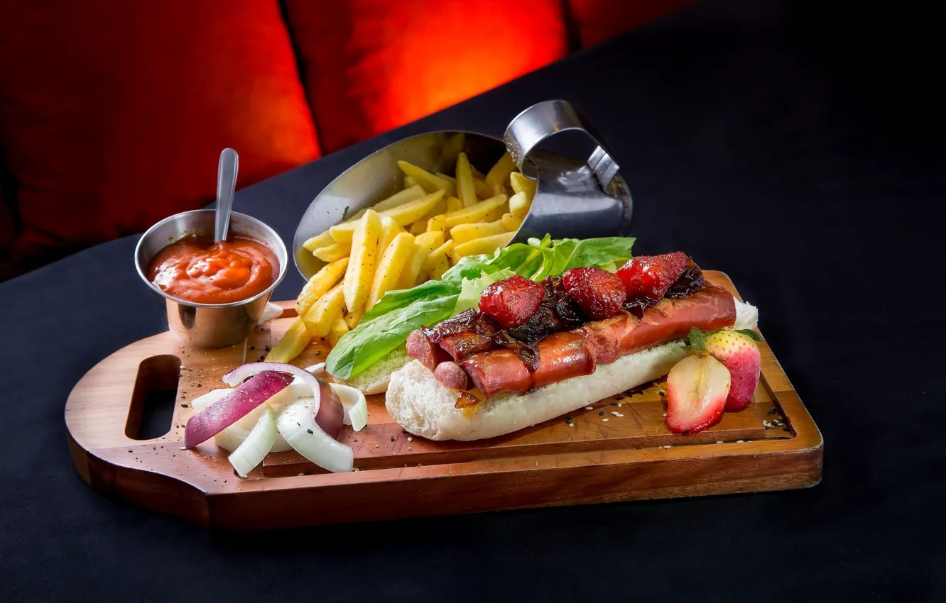 Photo wallpaper strawberry, ketchup, French fries