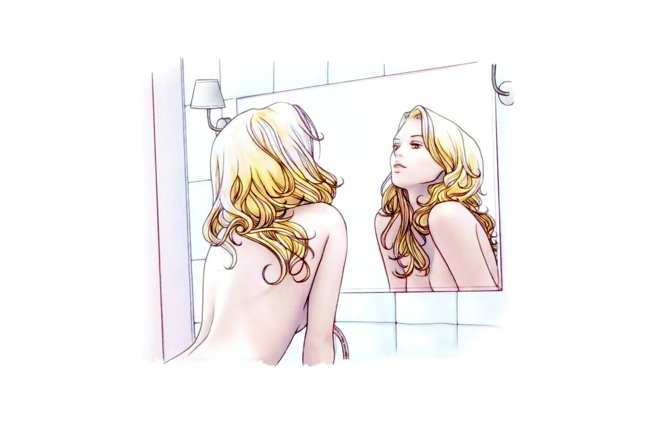 Photo wallpaper girl, morning, mirror