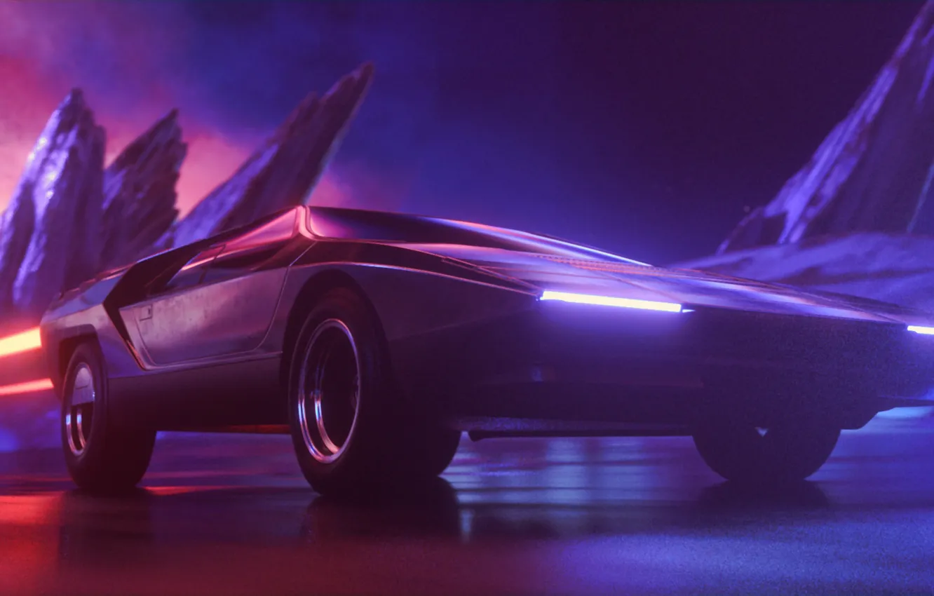Photo wallpaper machine, auto, music, background, neon, Neon, Synth, Retrowave
