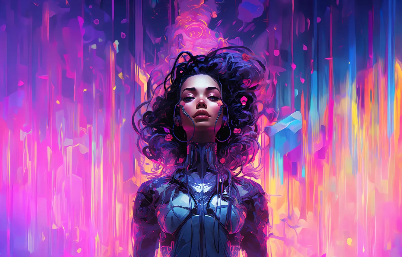 Photo wallpaper women, digital art, Cyber, Cyberpunk, AI Art