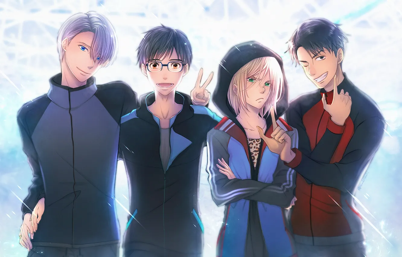 Photo wallpaper group, anime, art, guy, Yuri on the ice, Viktor Nikiforov, Yuri Katsuki, Yuri Plisetsky