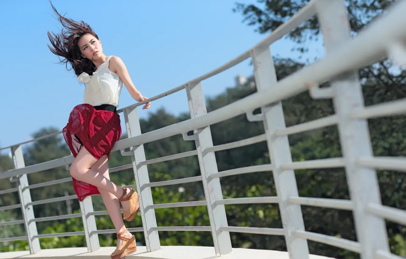 Photo wallpaper summer, girl, face, the wind, legs, Asian