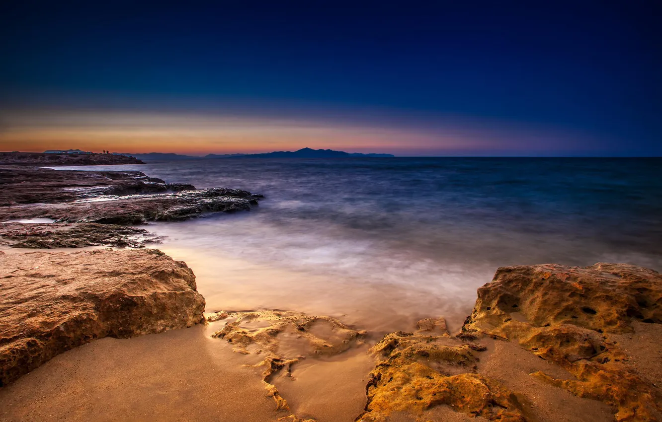 Photo wallpaper storm, stones, the ocean, shore, the evening