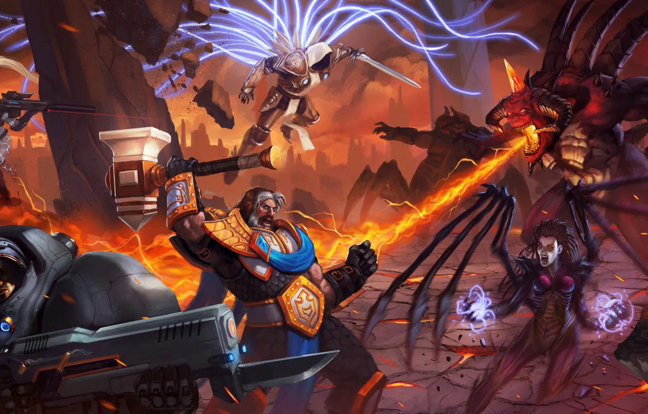 Photo wallpaper starcraft, zerg, diablo, Nova, Jim Raynor, Tyrael, Heroes of the Storm, Archangel of Justice