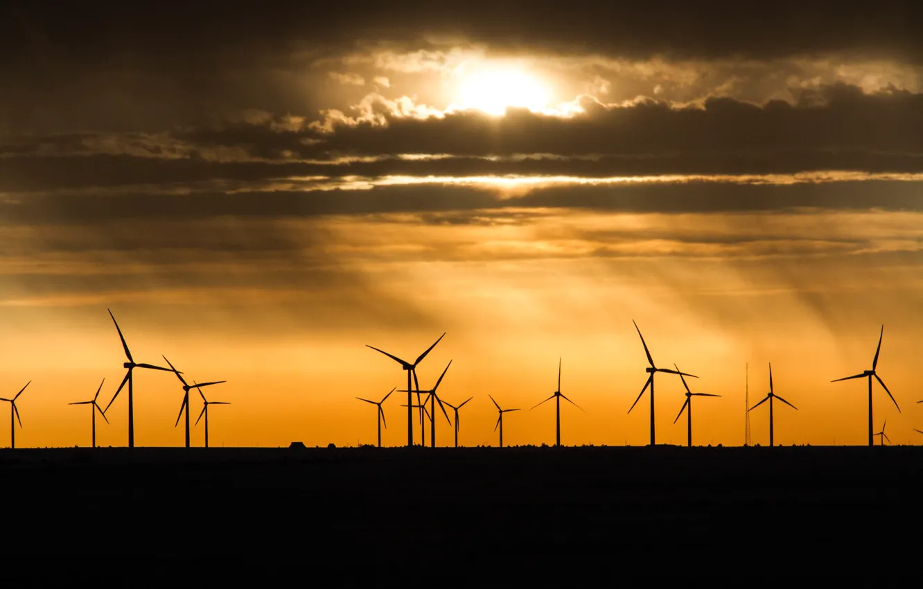 Photo wallpaper USA, United States, sunset, america, Washington, states, United States of America, Wind Farm