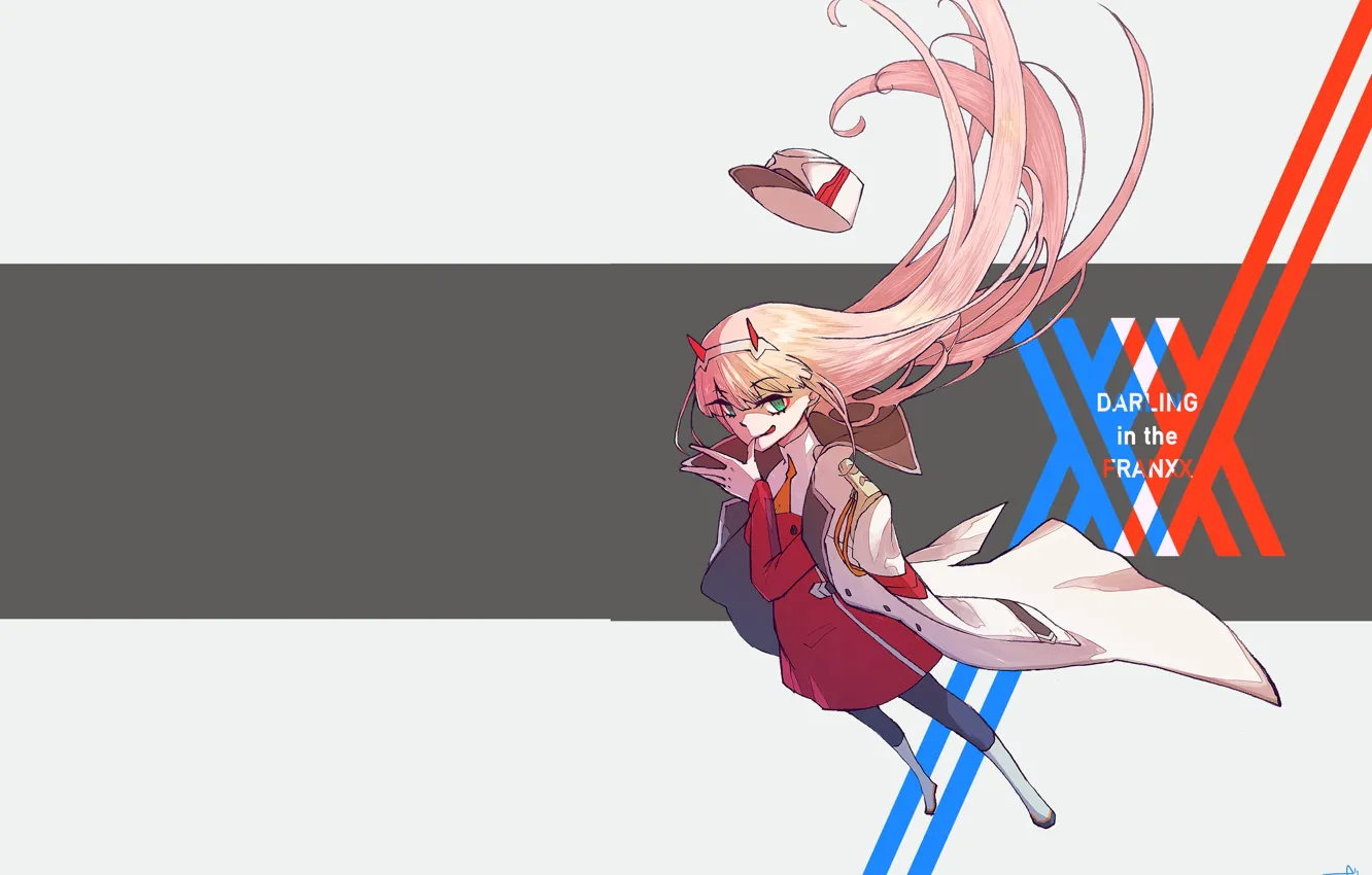 Photo wallpaper girl, background, strip, hair, 002, Darling In The Frankxx, Cute in France, Zero Two