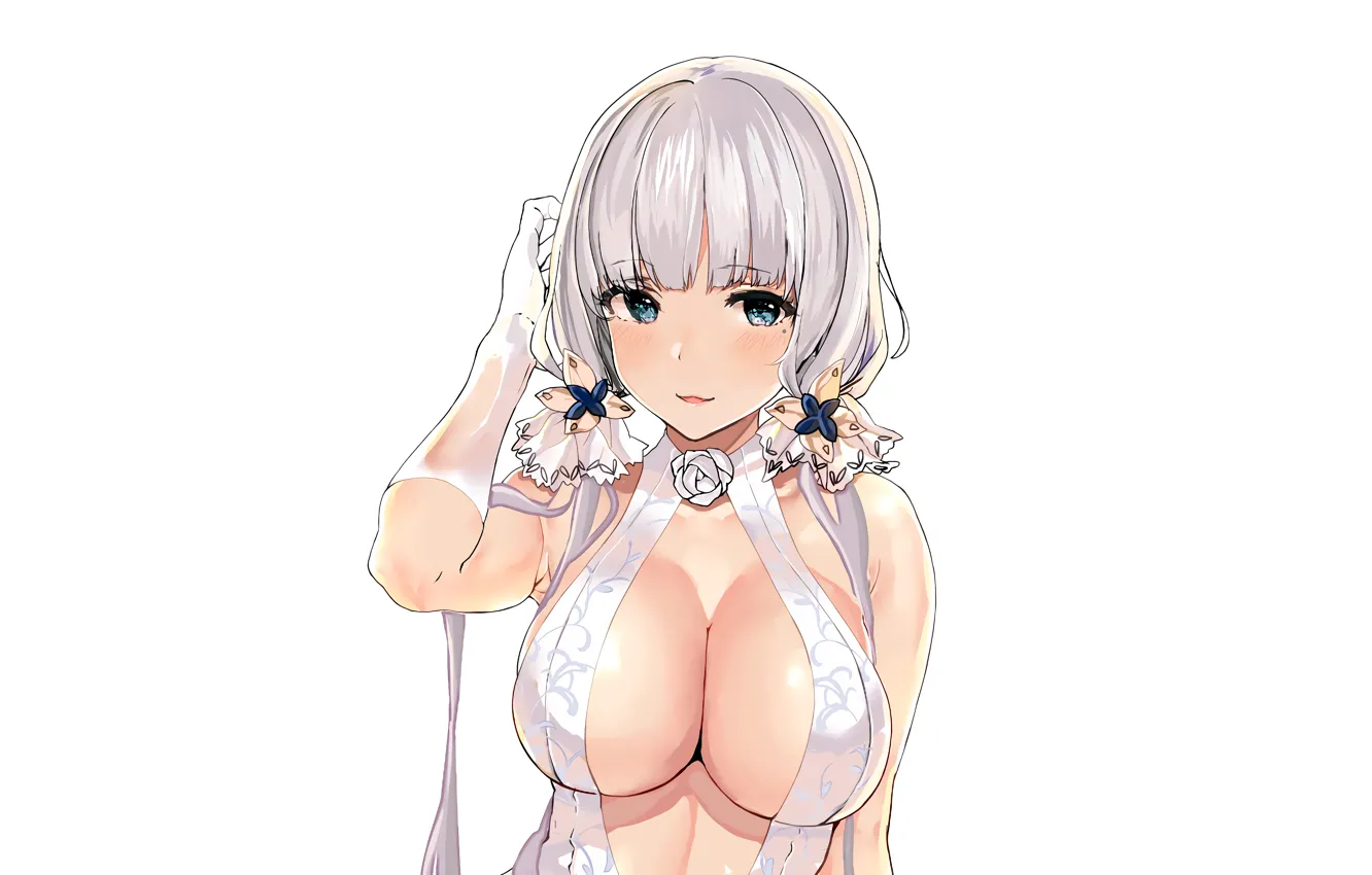 Photo wallpaper girl, sexy, cleavage, long hair, dress, boobs, anime, blue eyes