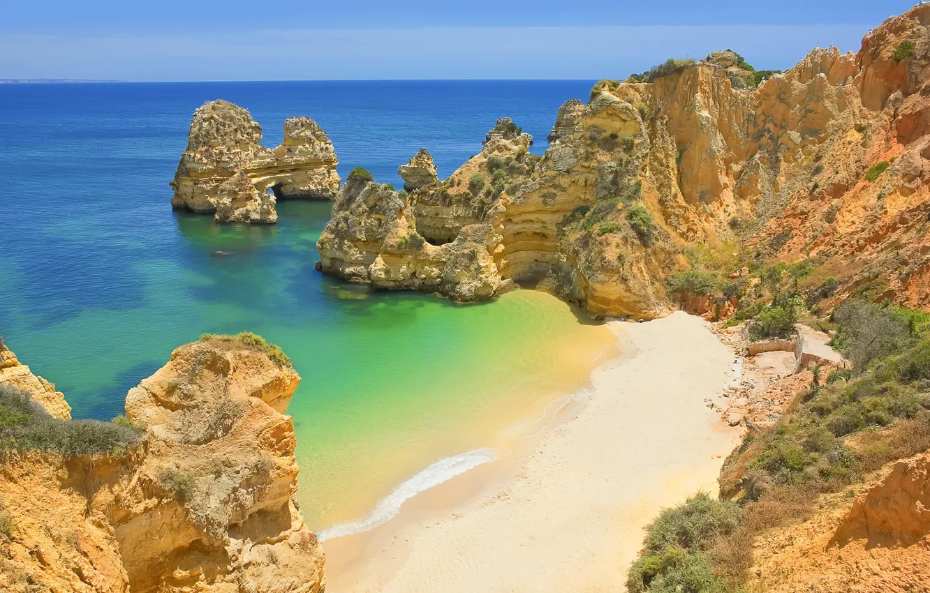 Photo wallpaper sea, beach, the sky, water, the ocean, rocks, beeg