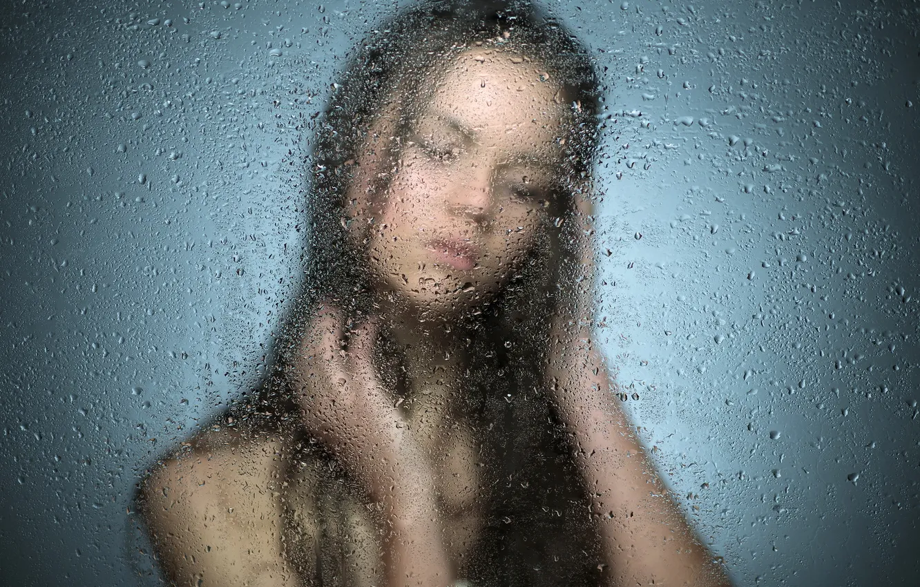 Photo wallpaper glass, girl, drops