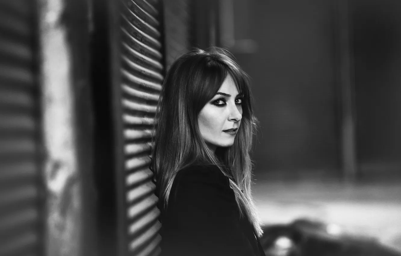 Photo wallpaper look, girl, black and white photo