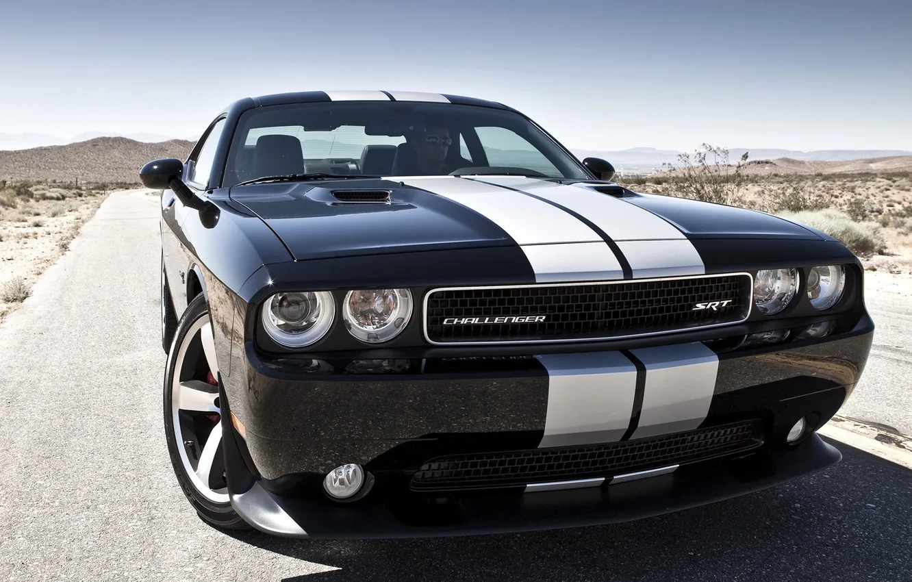 Photo wallpaper black, desert, Dodge, SRT8, Challenger, black, the front part, 392