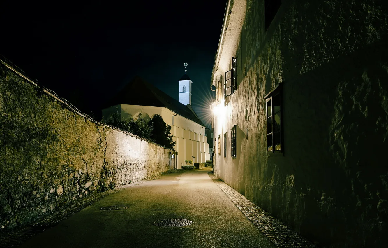 Photo wallpaper night, the city, street, Austria, Carinthia, Skt Veit