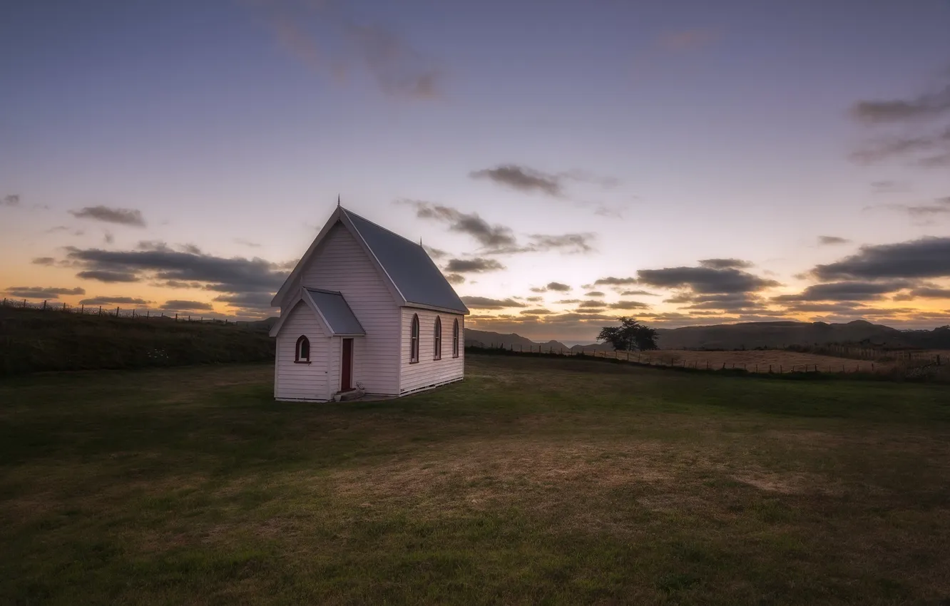 Photo wallpaper field, the evening, temple