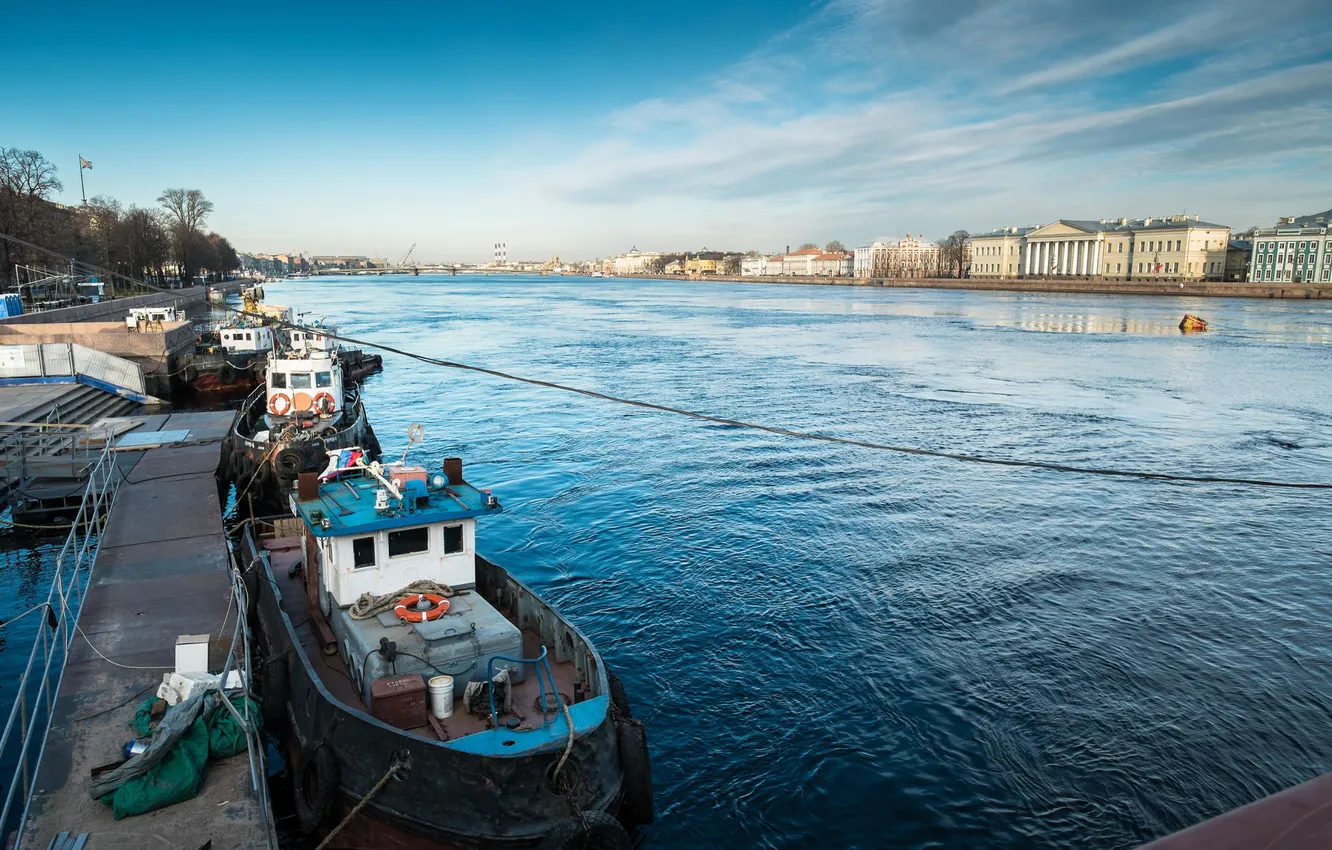 Photo wallpaper river, port, Russia, promenade, Peter, Saint Petersburg, Neva, St. Petersburg