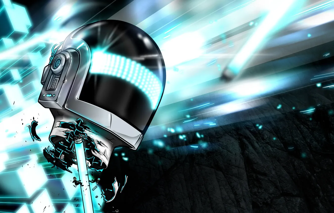 Photo wallpaper helmet, Daft Punk, fluorescent lamp