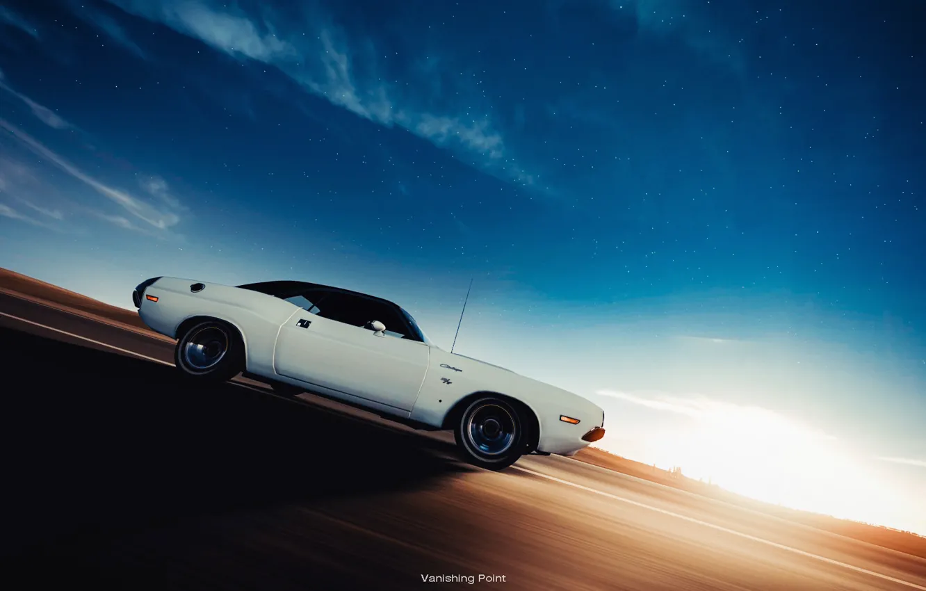 Photo wallpaper Dodge, dodge challenger, in motion, muscle car, vanishing point