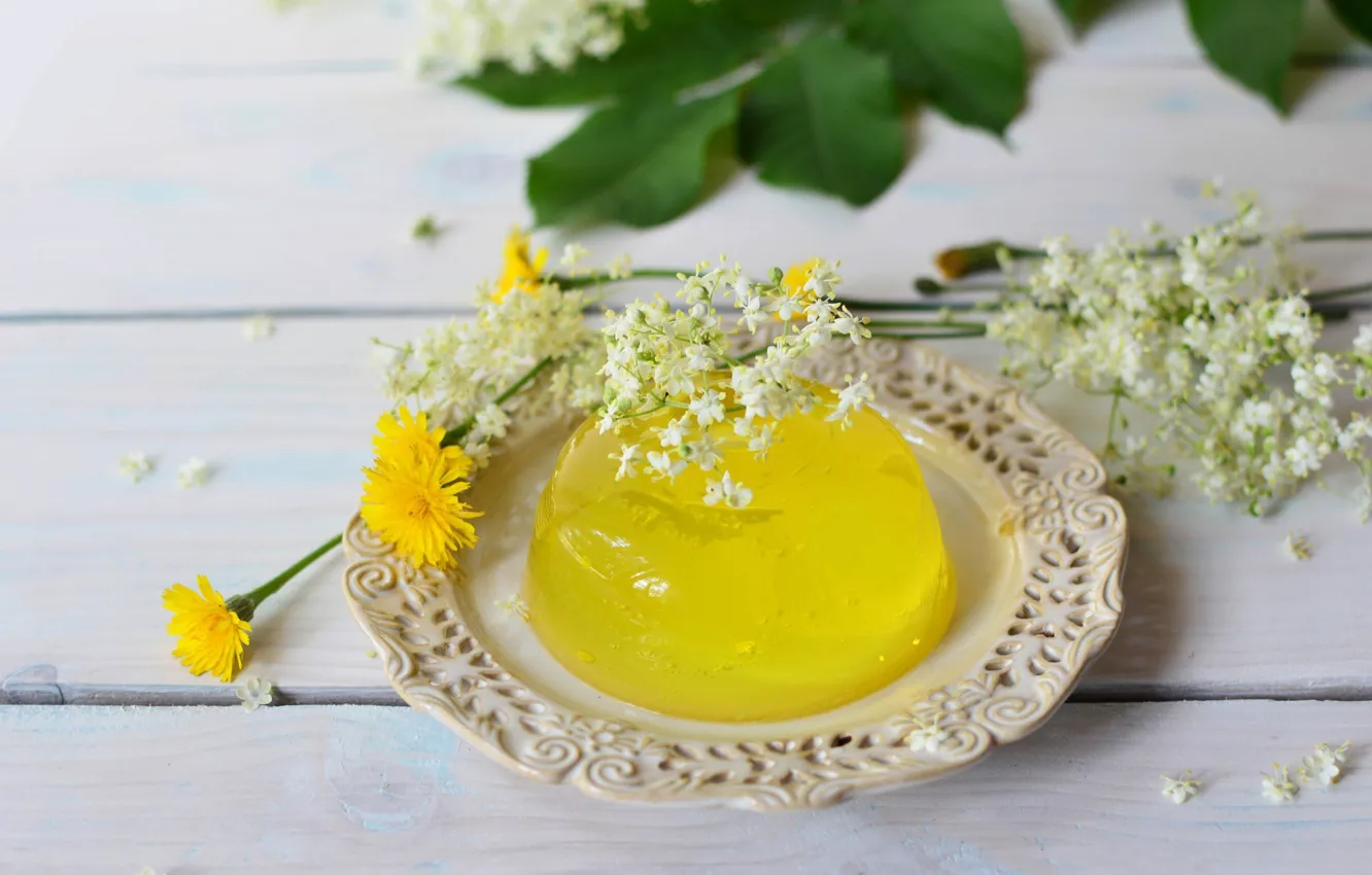 Photo wallpaper flowers, lemon, dessert, delicious, jelly