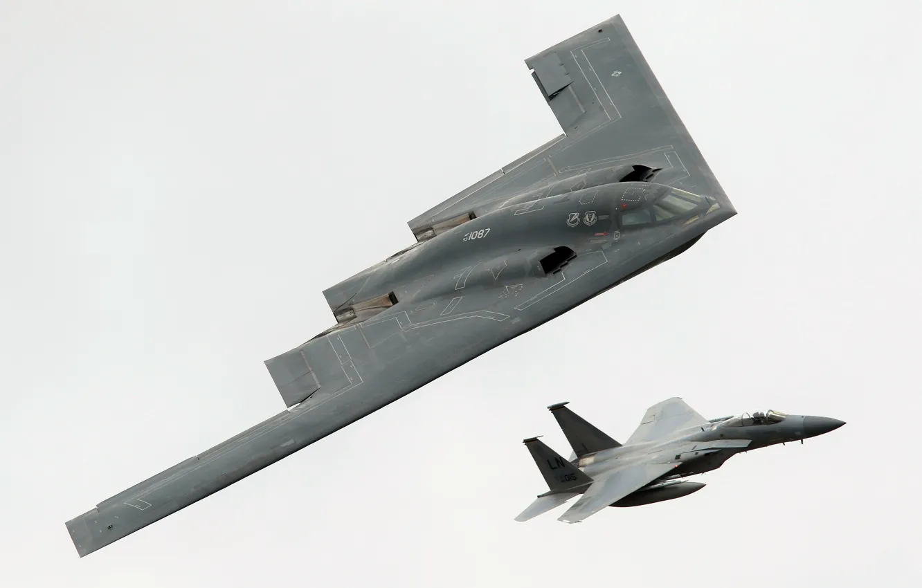 Photo wallpaper fighter, Spirit, Eagle, bomber, F-15, strategic, McDonnell Douglas, B-2A