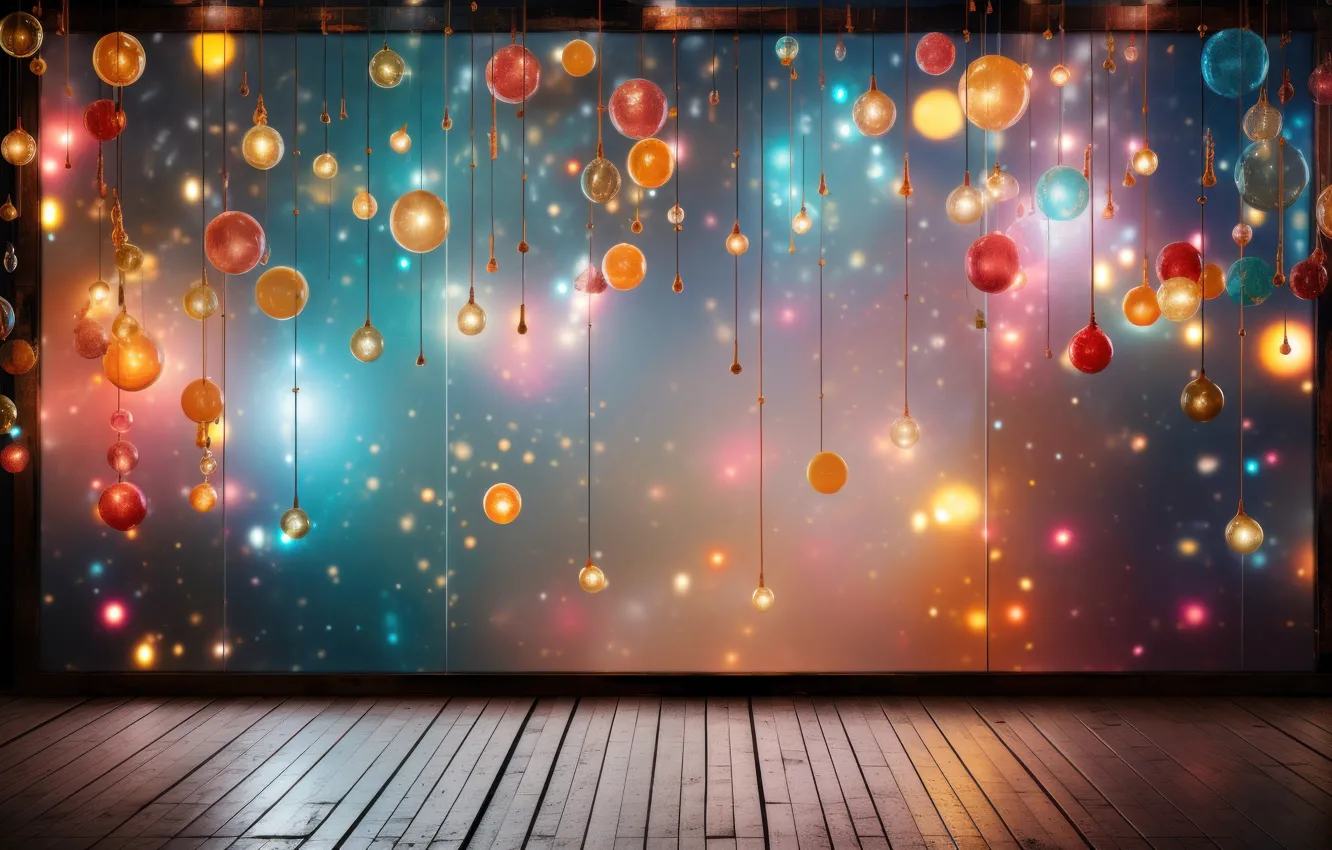 Photo wallpaper balls, light, yellow, red, lights, glare, lights, blue