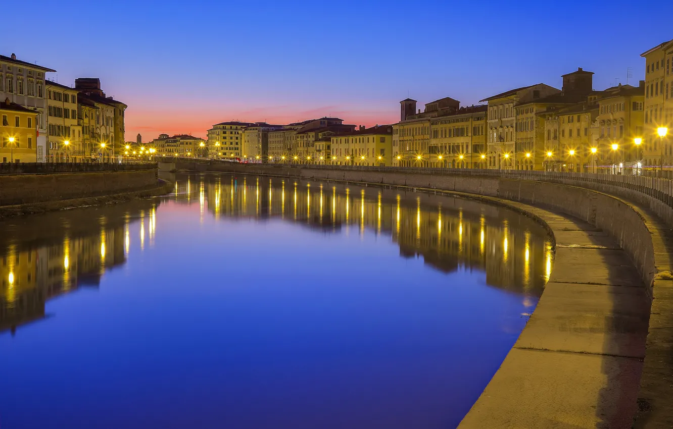 Photo wallpaper lights, river, Italy, Pisa, Arno