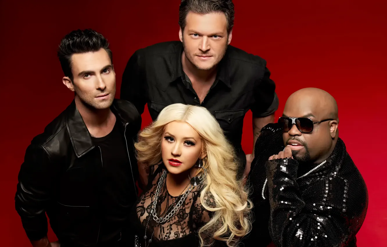 Photo wallpaper USA, Christina Aguilera, Christina Aguilera, Voice, The Voice, Adam Levine, Blake Shelton, Cee-Lo Green