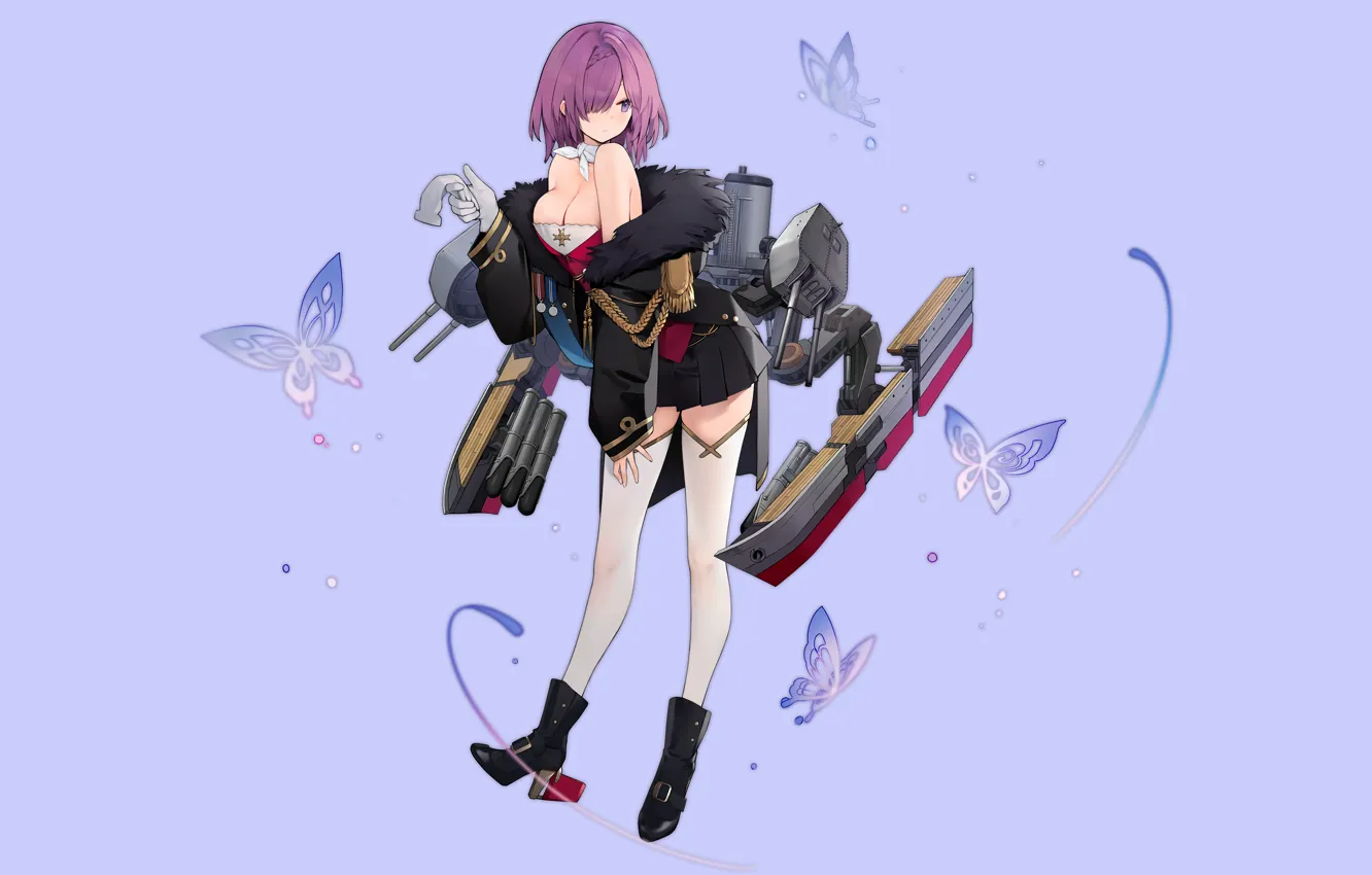 Photo wallpaper girl, sexy, cleavage, blouse, thighhighs, boobs, anime, beautiful