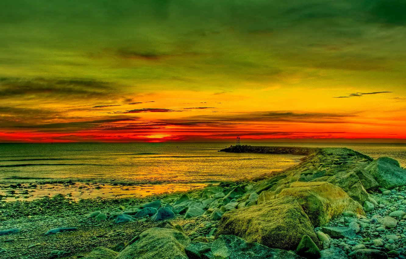 Photo wallpaper sea, the sky, clouds, glow, dam, they say