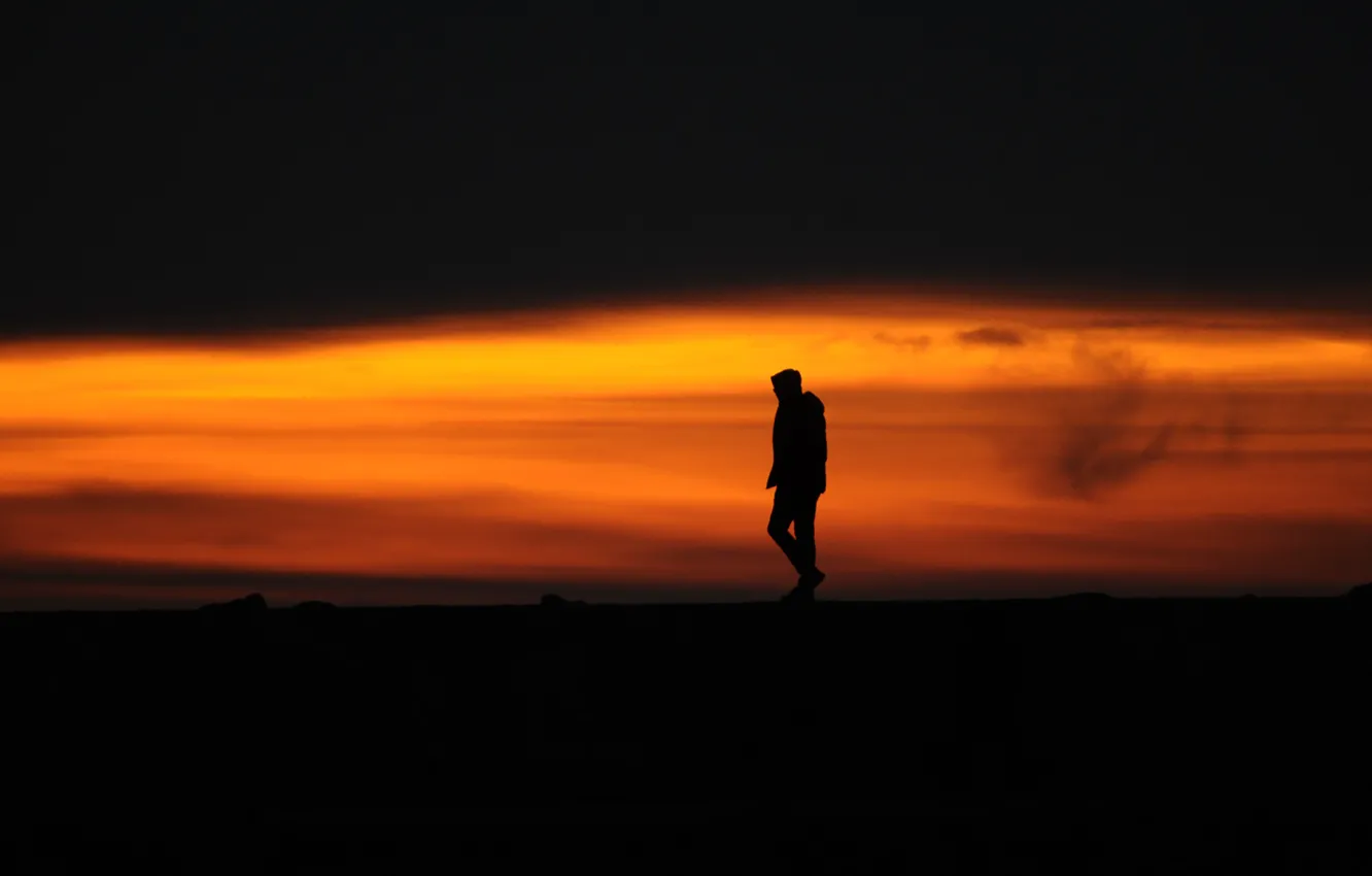 Photo wallpaper sunset, people, silhouette