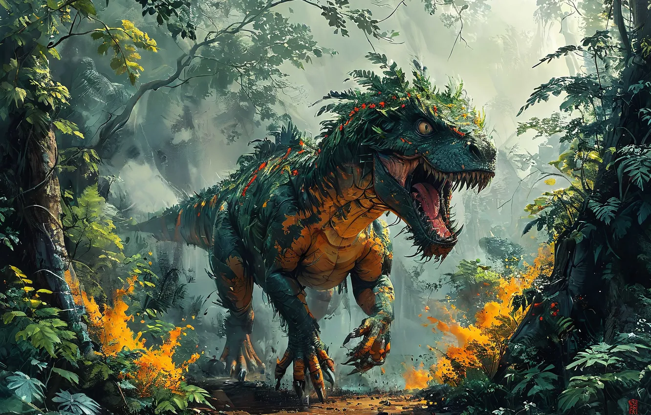 Photo wallpaper forest, dinosaur, Prehistoric