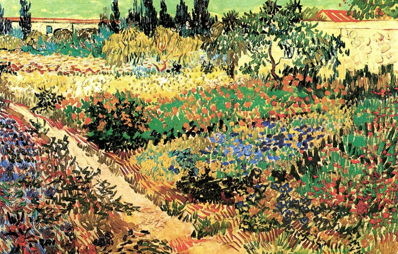 Photo wallpaper flowers, Vincent van Gogh, Flowering Garden, with Path