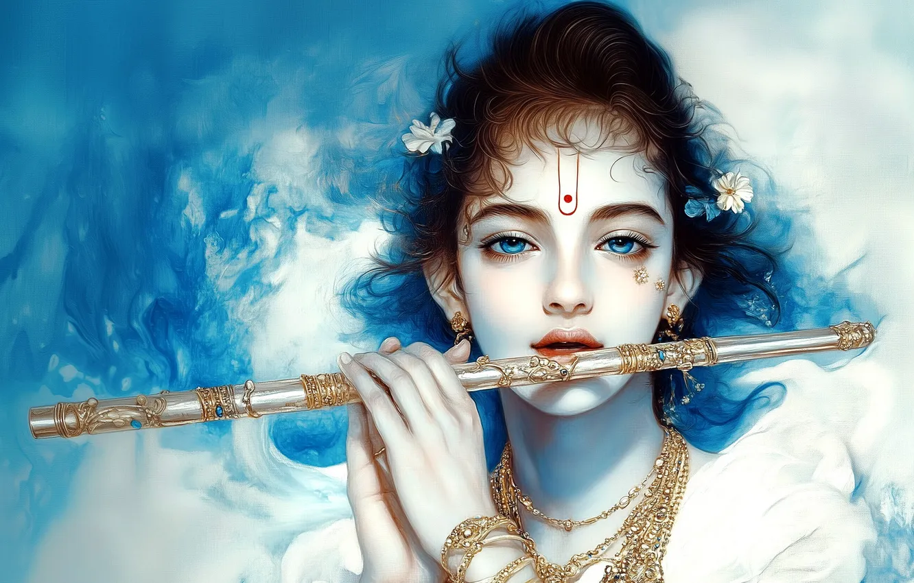 Photo wallpaper look, girl, decoration, flowers, pose, fog, music, the game