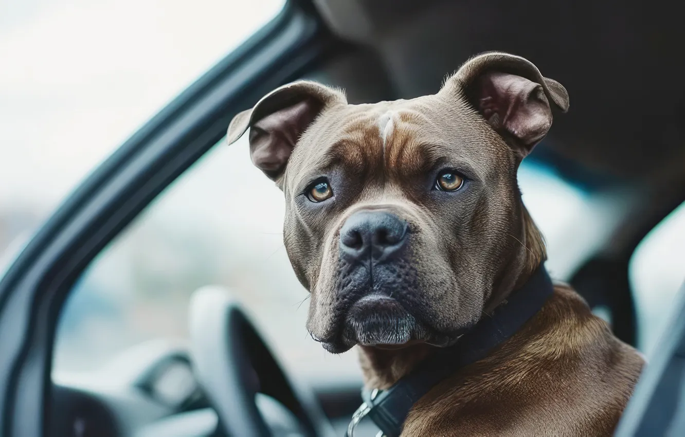 Photo wallpaper machine, look, face, portrait, dog, window, the wheel, car