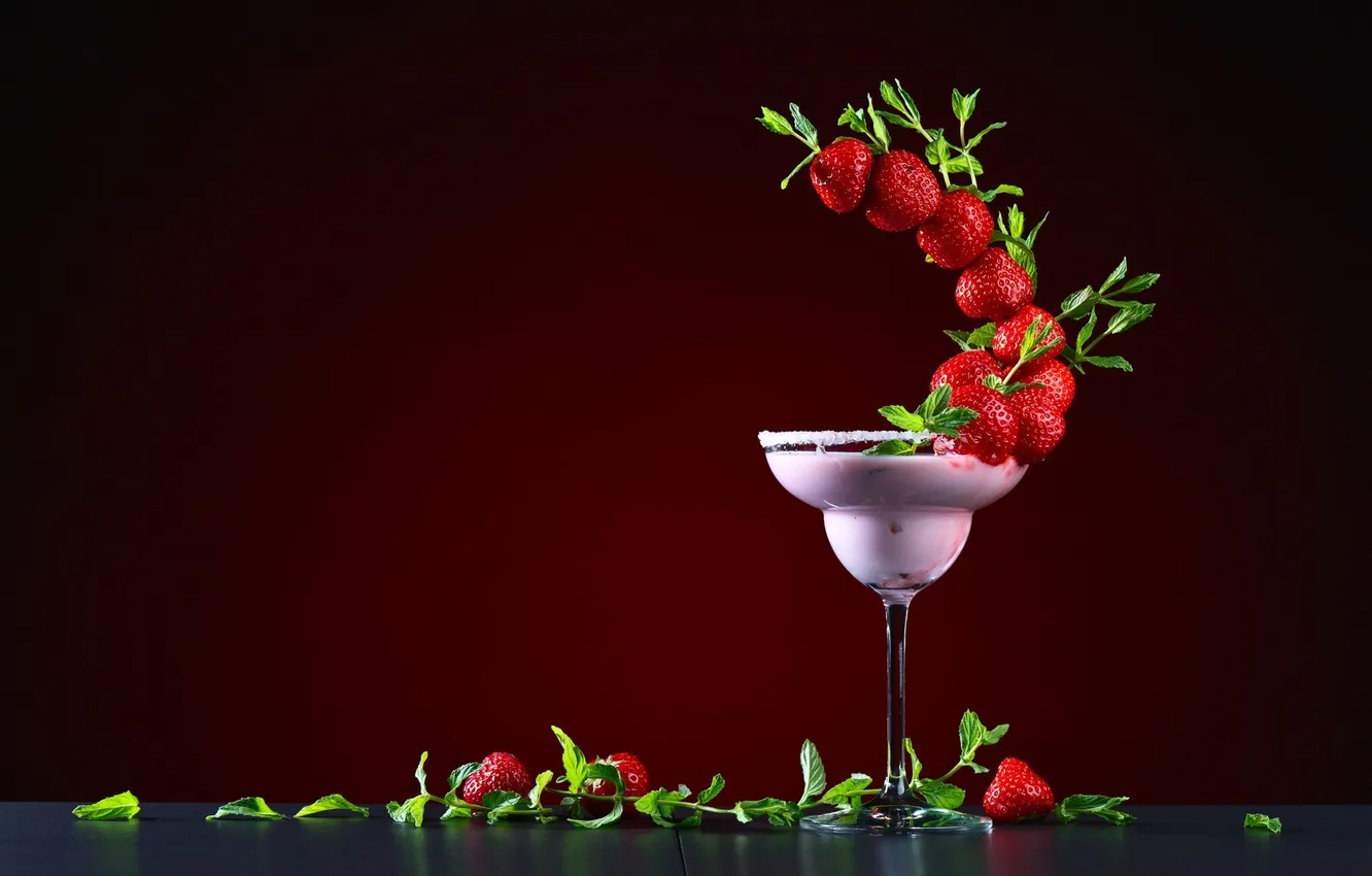 Photo wallpaper background, glass, strawberry, cocktail, dessert