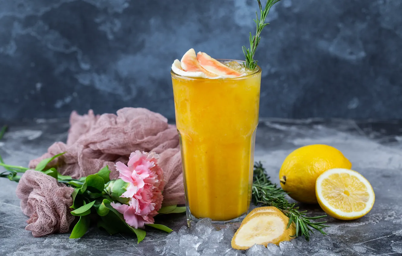Photo wallpaper lemon, cocktail, drink, mint