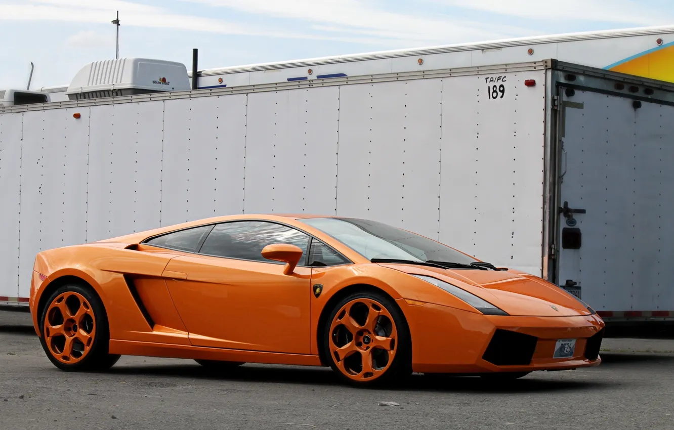 Photo wallpaper Lamborghini, wheels, Gallardo, orange