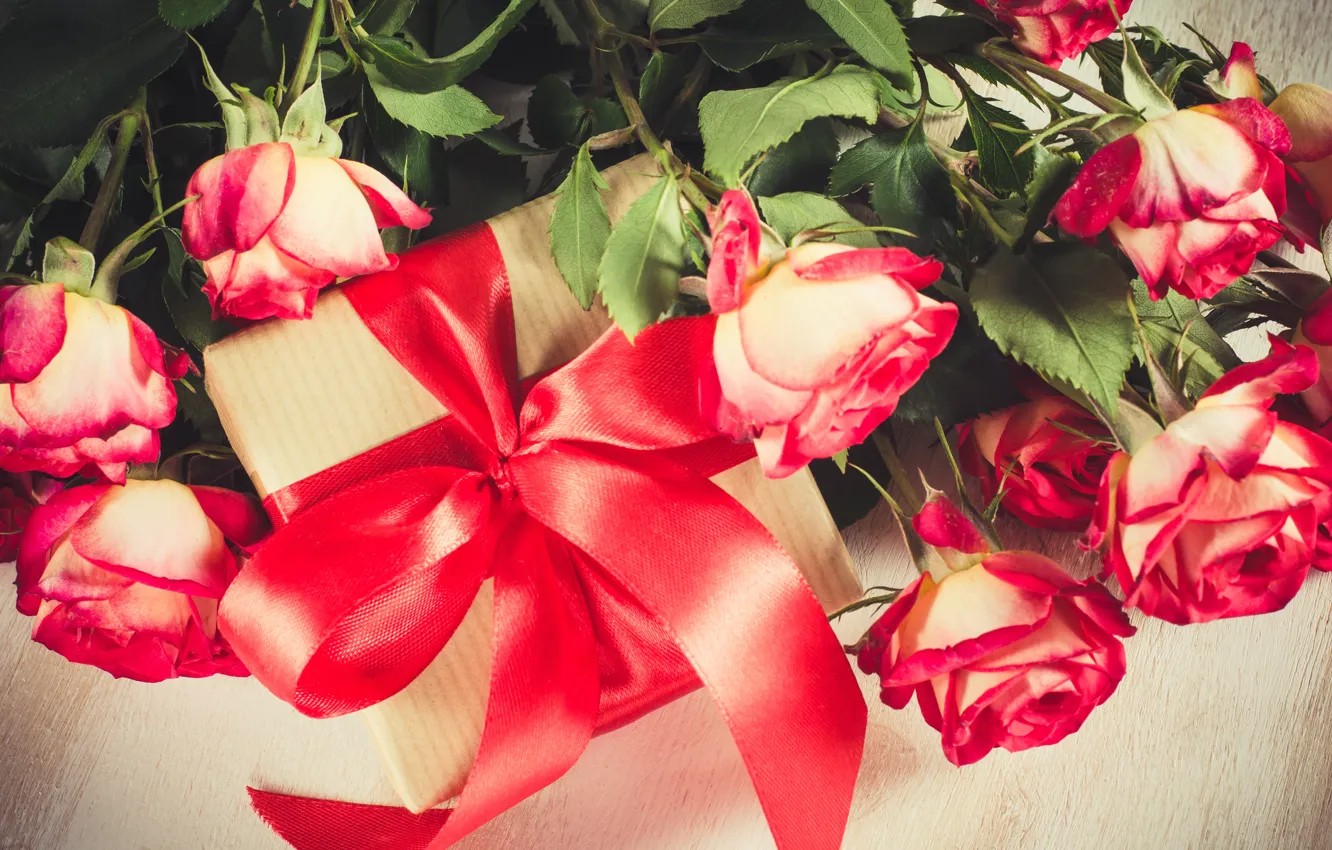 Photo wallpaper love, red, gift, roses, bouquet, tape, red, love