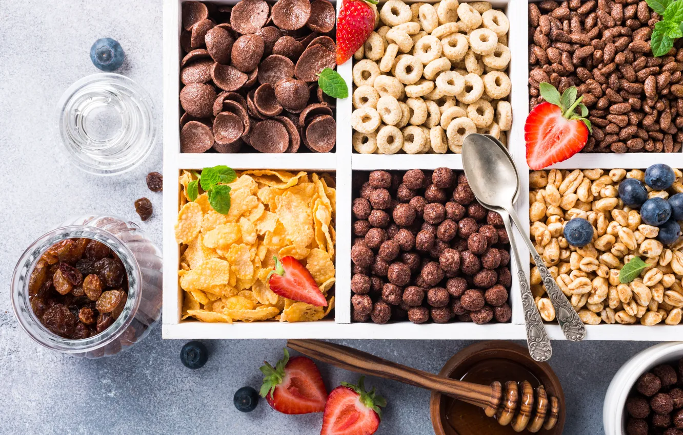 Photo wallpaper box, Iryna Melnyk, cereal, berries, honey, Breakfast, strawberry