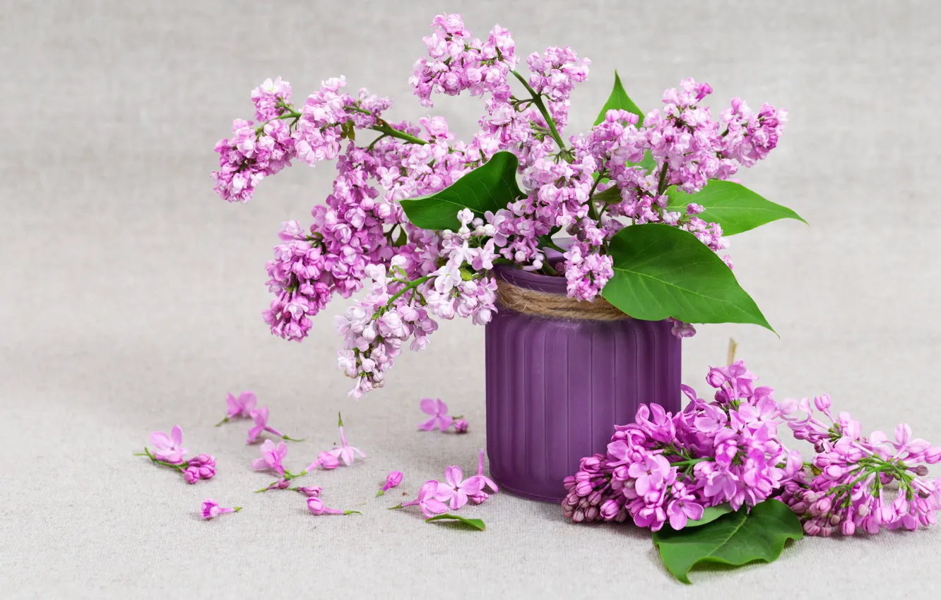 Photo wallpaper branches, bouquet, spring, vase, lilac